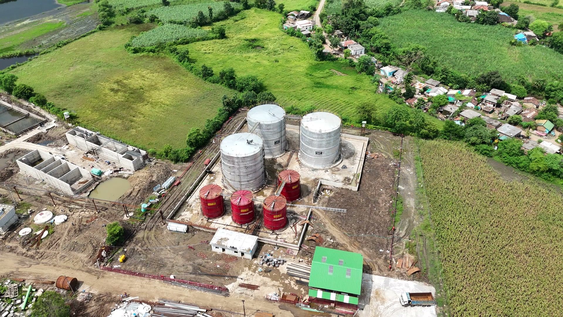 Aerial view over the fields beside the plant at Bachai