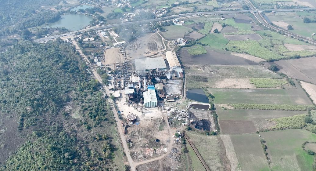Aerial view of the Bachai complex with the surrounding fields.